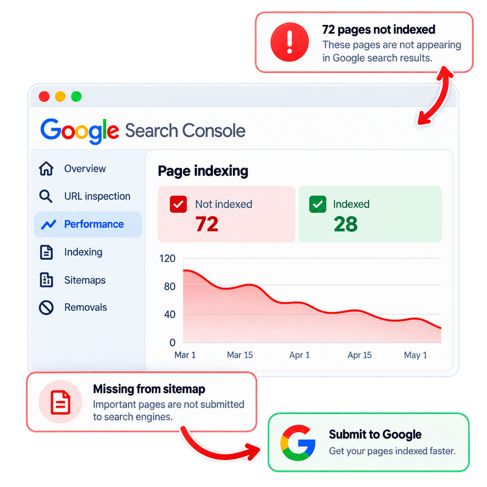 SEO traffic problem dashboard