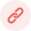 A light pink circular icon with a white chain link symbol in the center, set against a solid white background.