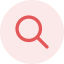 A blue circular icon featuring a dark blue magnifying glass symbol in the center, set against a solid white background.